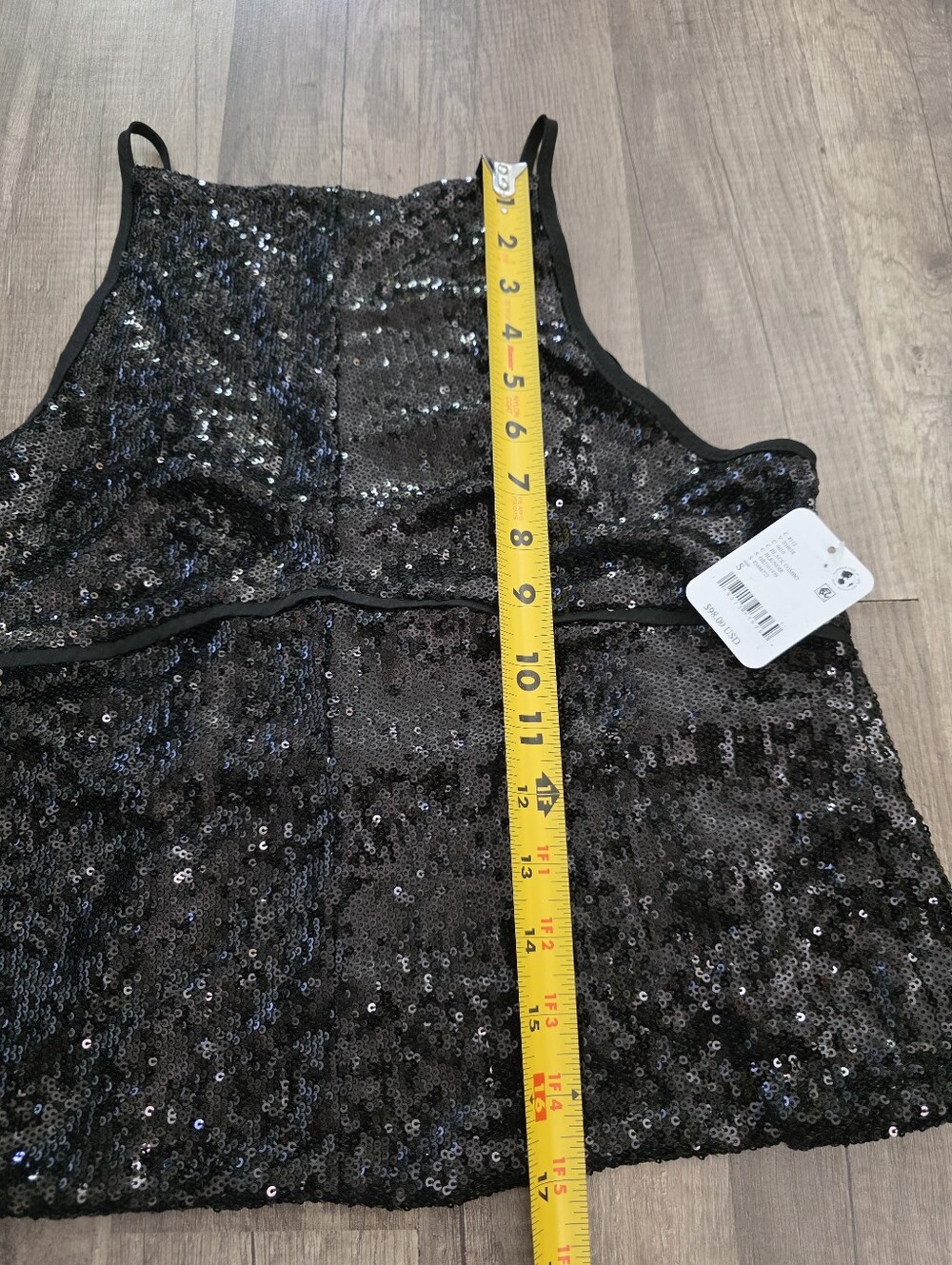Nwt FREE PEOPLE BLACK Sequin Halter Crop Women's Cami Boho Top Festival Prom Y2K - Picture 10 of 11